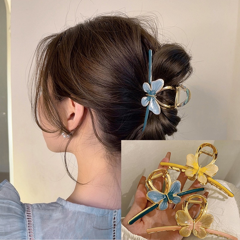 Vintage Golden Butterfly Women Hair Claws Hair Clips for Girl Crab Large Size Korean Barrette Headwear Hair Accessories