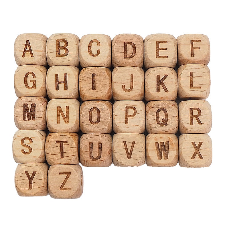 5PCS Square Wooden Alphabet Beads A-Z Letter beads for Baby Dummy Chewable Nursing Pacifier Chain Accessories