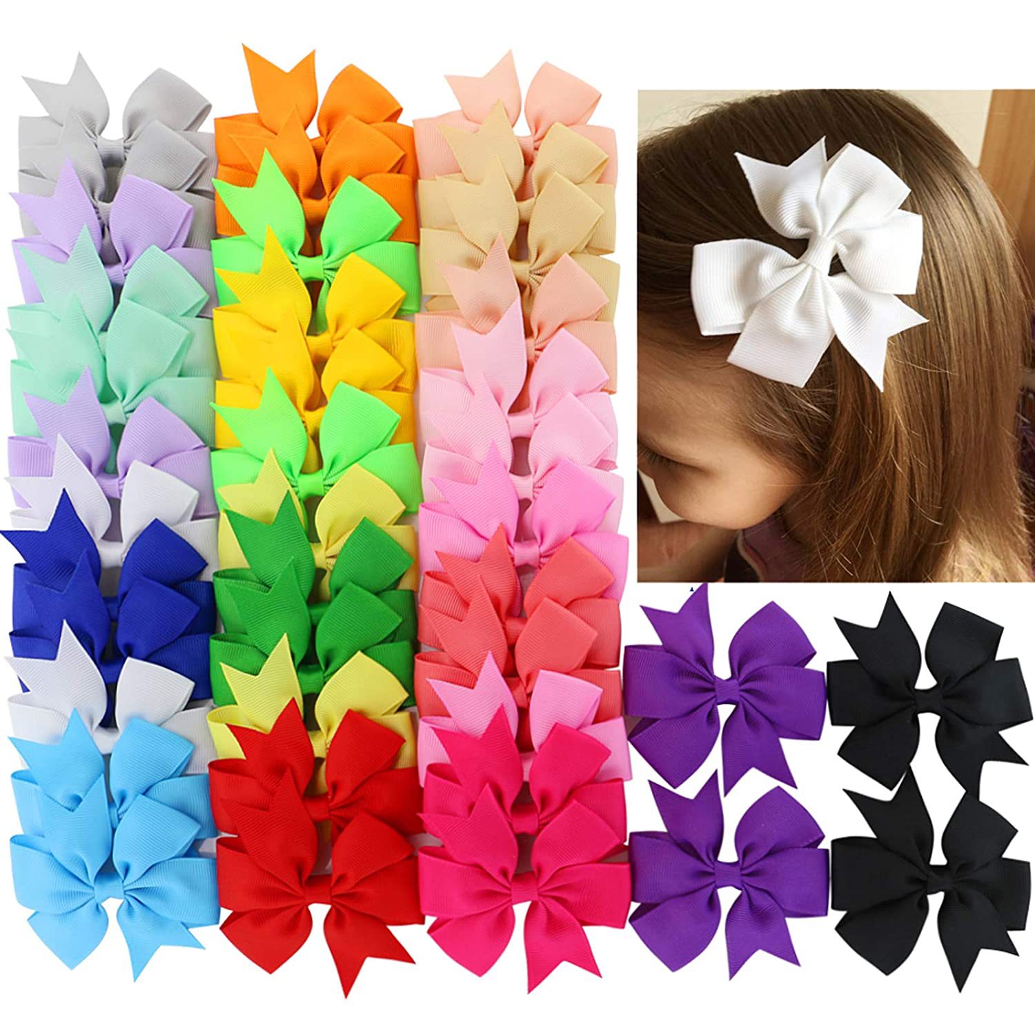 48 Colors Bow-knot Girls Hair Clips Solid Color Ribbed Band Hairgrip Kids Hair Accessories Fishtail Hairpins