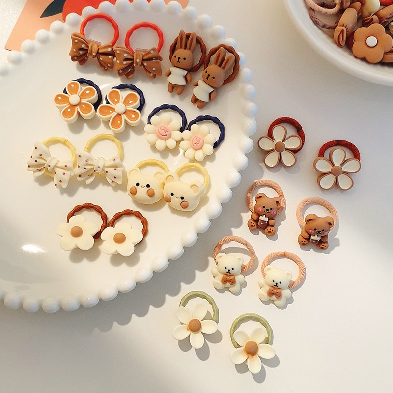20Pcs/Set Cute Cartoon Bear Rabbit Hair Band Girls Elastic Rubber Band Headwear Flower Bow Baby Kids Hair Accessories Ornaments