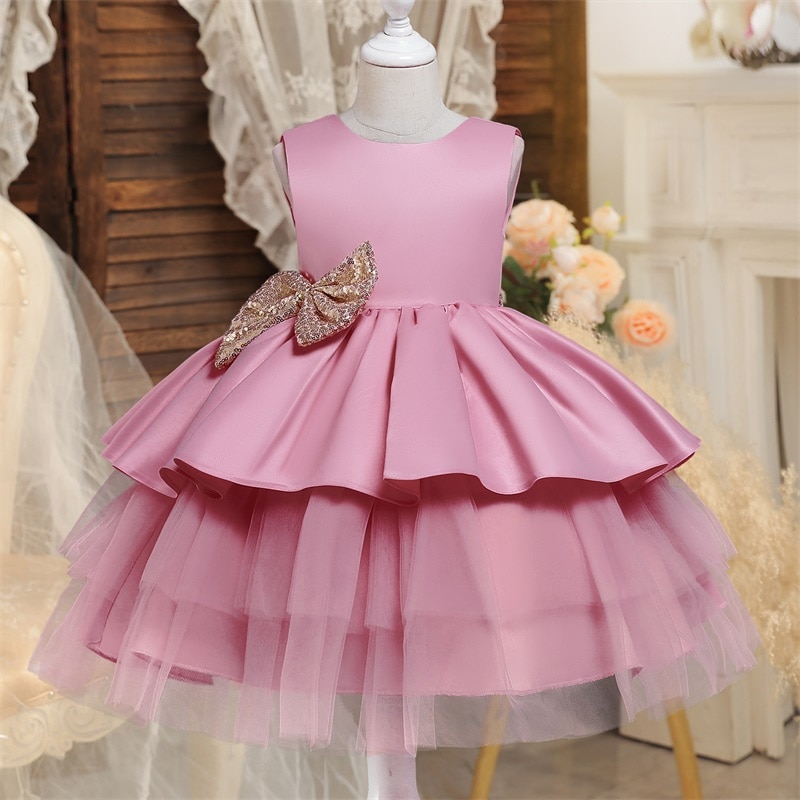 Toddler Baby Girl Bow Princess Dress Christening Infant Outfits Sleeveless Kids Girl Ball Gown New In Dress Wedding Costume 3M-5
