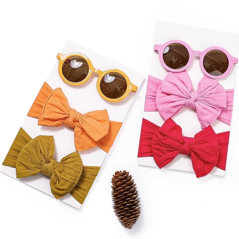 Baby Girls Hairband Bowtie Headband Child Sunglasses Nylon Headband Elastic Headdress for Toddler Girl Children Headwear QX2D