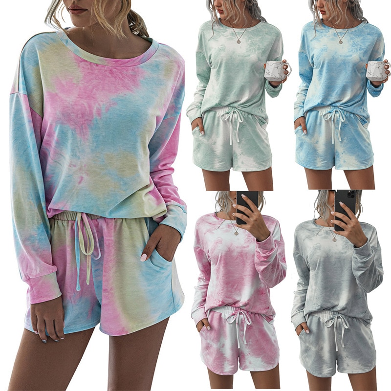 Tie Dye Pajamas Set Ladies Loungewear Pajamas 2 Piece Casual Fashion Set