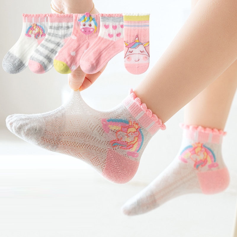 5 Pairs/Lot Children Cotton Socks Girl Boy Baby Student Teen Fashion Mesh Cute Cartoon Soft For Summer 1-12 Years New Kids Socks