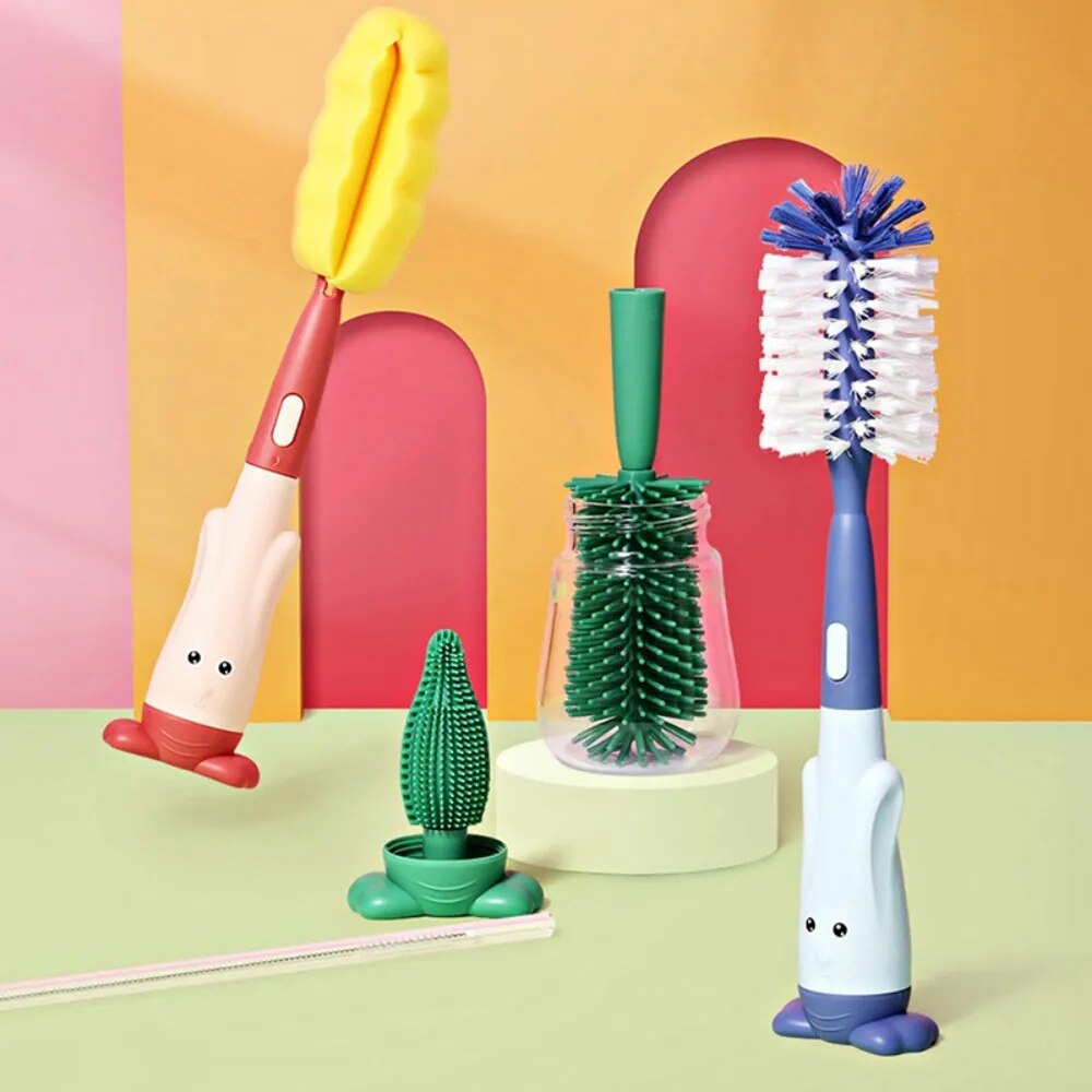 In One Milk Bottle Brush Sponge Milk Bottle Brush Pacifier Bottle Brush Set Baby Silicone Cup Nipple Cleaning Brushes