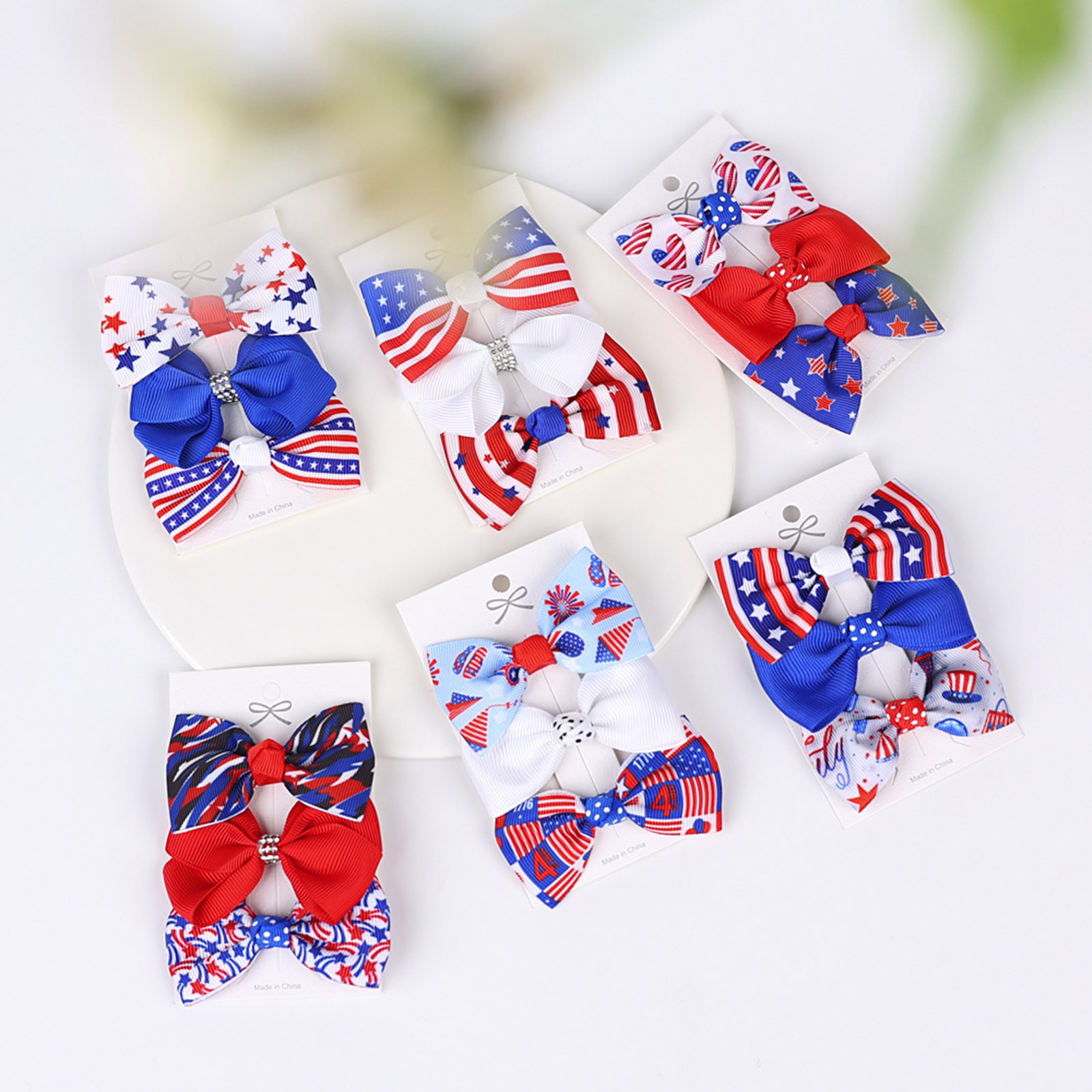 3pcs/6pcs Toddler Infant Baby Boys Girls Headwear Independence Day 4th Of July Print Stretch Bow Hairpin Headwear Set 0-3 Years
