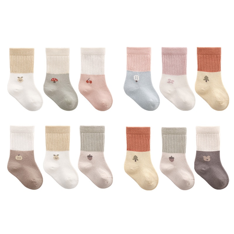 3pairs/set Cute Striped White Patchwork Stockings Spring Cotton Newborn Baby Socks Leggings for Children Girls Boys Accessories