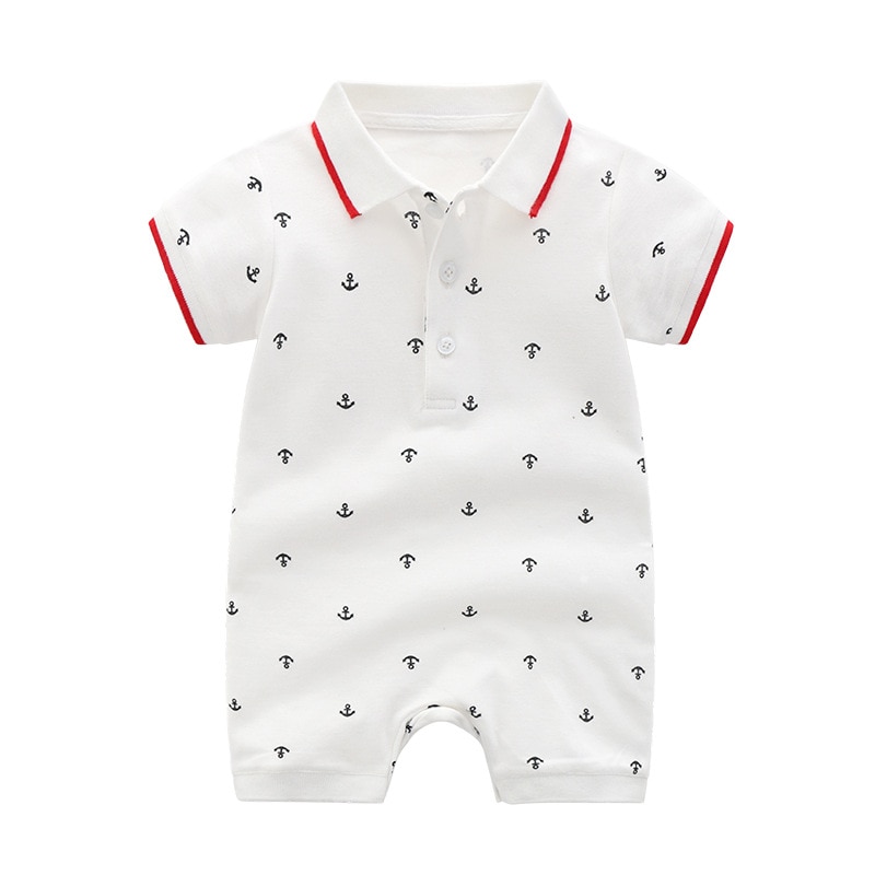 Baby Girl Romper 2022 Infant Baby Onesie 0-1 Years Old Handsome POLO Collar Navy Style Printed Jumpsuit Newborn Clothes