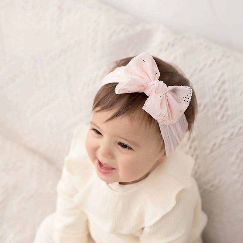 Soft Big Bowknot Baby Headband Fashion Elastic Hair Band Baby Girls Breathable Lace Turban Wide Bow Headwrap Baby Accessories