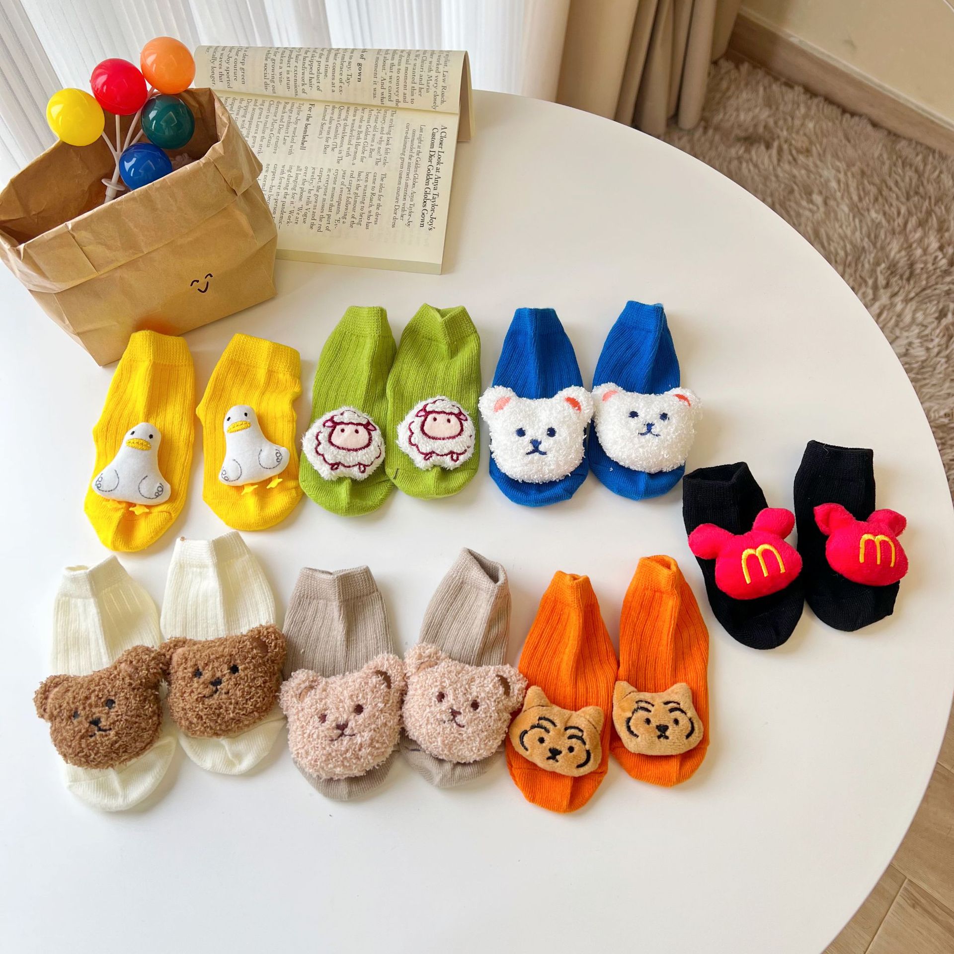 New Cartoon Animal 3D Doll Middle Tube Socks Newborn Rubber Anti-slip Floor Socks Cotton Infant Toddler Baby Boys Girls Socks
