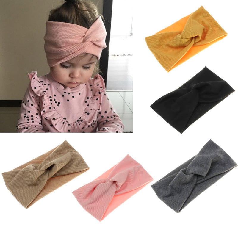 Cute Solid Color Baby Headband For Girls Soft Cotton Twisted Knotted Turban Elastic Hair Band Children Headwrap Hair Accessories