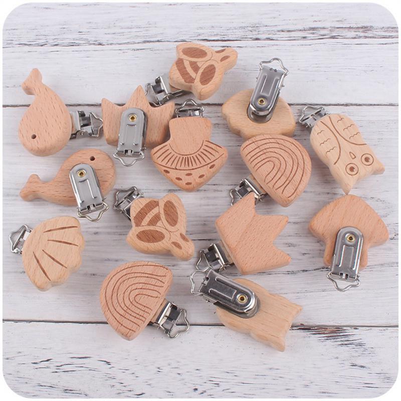Nipple Clip Chain Accessories Modelling Wooden Pacifier Clip Cartoon Animal Whale Crown Shell Rainbow Owl For Baby DIY Preferred