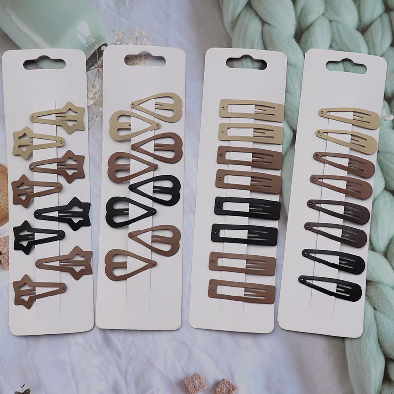 8PCS New Cute Cartoon Heart Type Metal Coffee Baby BB Clips Girls Hairpins Hair Clip Kids Headwear Children Accessories