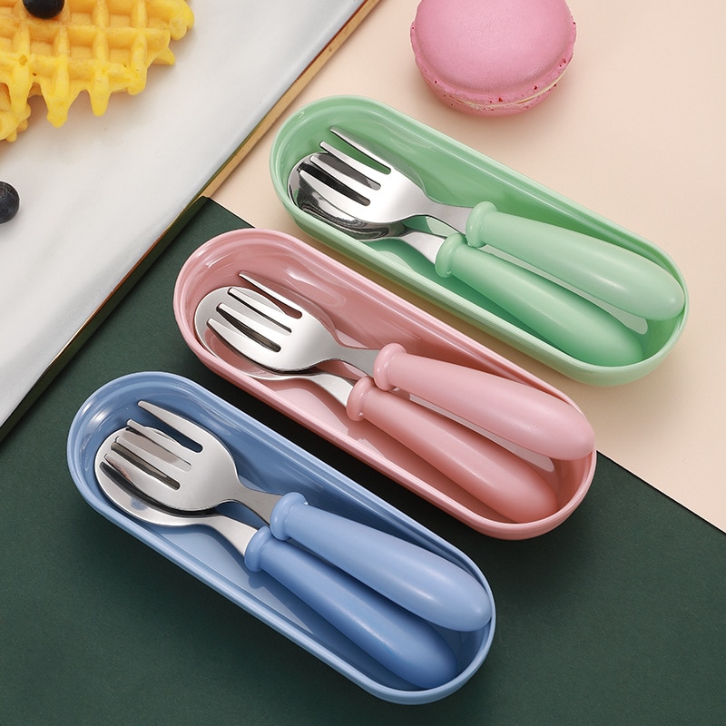 Baby Cartoon Tableware Set Children Utensil Stainless Steel Toddler Dinnerware Cutlery Cartoon Infant Food Feeding Spoon Fork