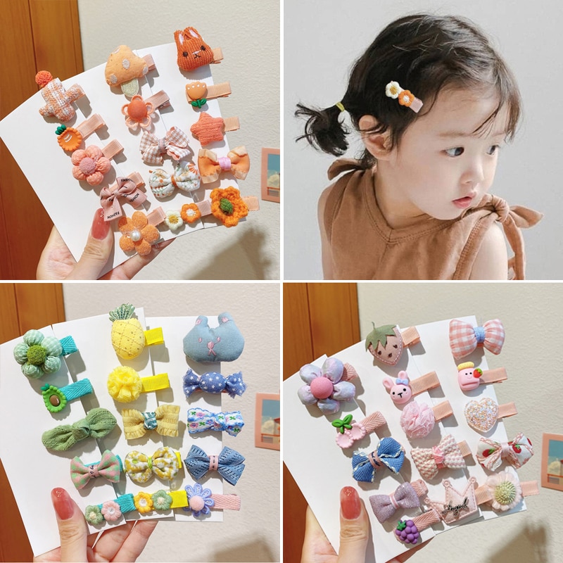 5pcs/lot Cute Crown Hairpins Headband Barrette Princess Kawaii Bows Flower Hair Pin Bang Side Clip for Baby Girls Accessories