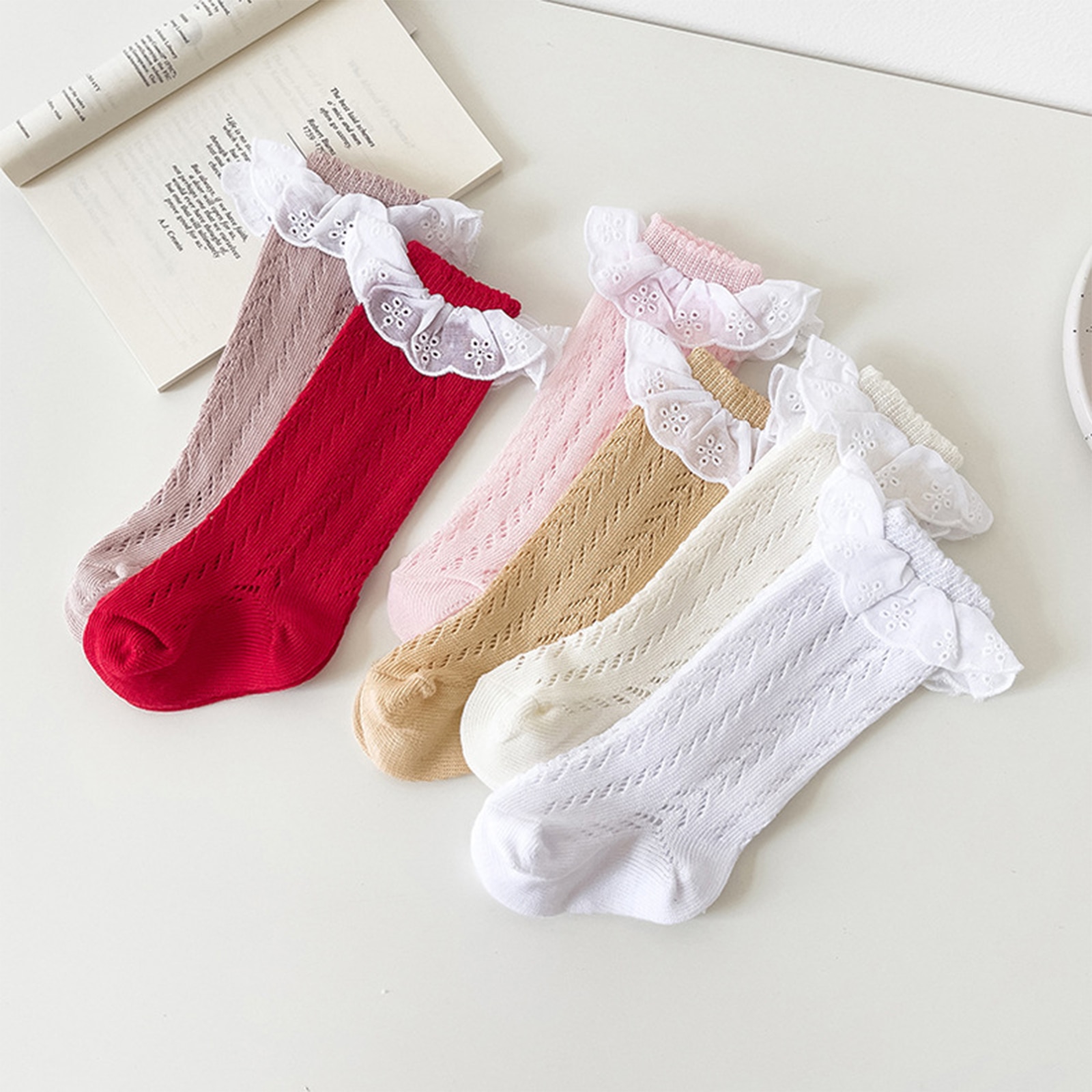 Kids Girls Socks Cutout Knitting Lace Patchwork Fall Spring Princess Toddler Thin Socks