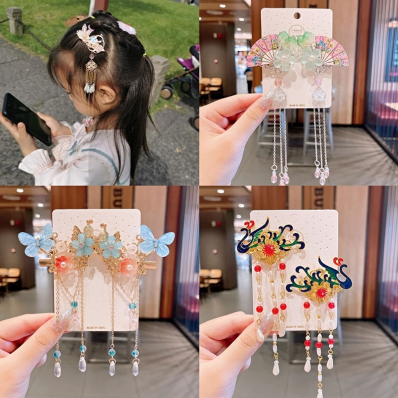 Antique Pendant Tassel Hairpin Hanfu Headwear Duckbill Clip Children's Hairpin Step Rocking Girls Hair Accessories