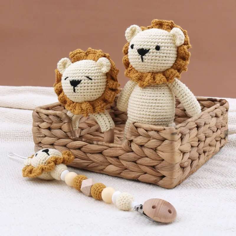 Baby Pacifier Clip Crochet-Lion Chewable Teething Bracelet Soother Chain Boy Girl Teether Infant Shower Gift QX2D