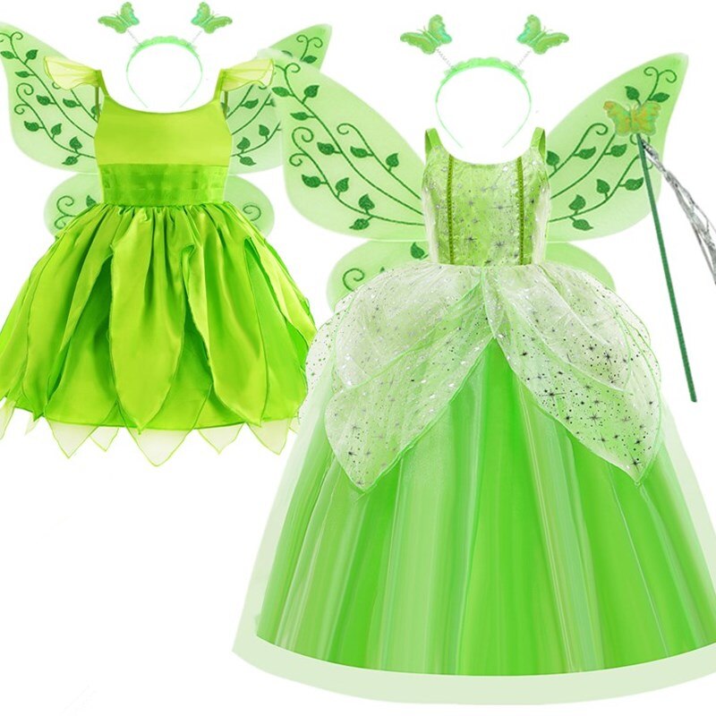 Green Elves Costume for Girls 2023 Flower Fairy Birthday Elf Dress Up for Kids Halloween Carnival Party Princess Dress