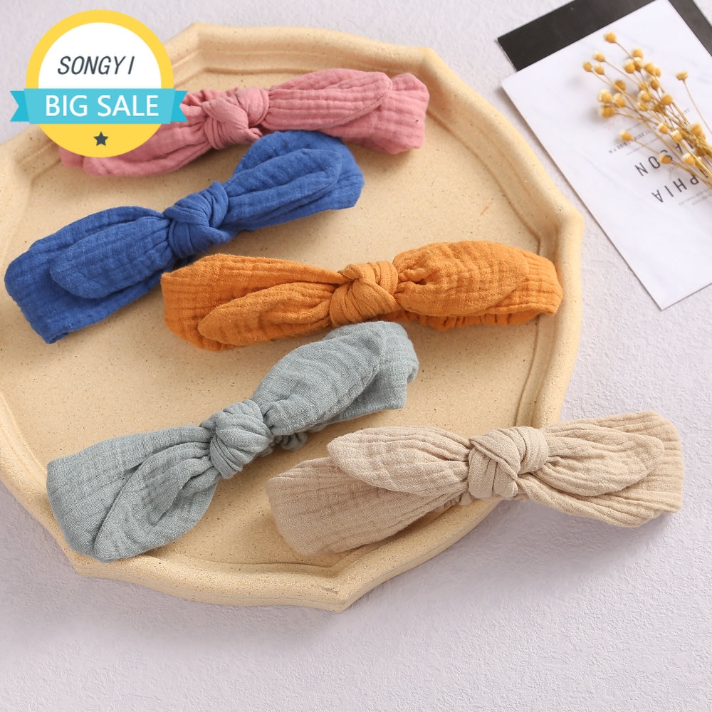 Cotton Baby Headbands Newborn Soft Turban Girl Hair Bow Solid Rabbit Ear Head Wrap Kids Elastic Hairbands Baby Hair Accessories