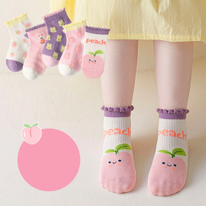 5 Pairs/Lot Children Cotton Socks Boy Girl Teen Student Baby Cartoon Fashion Mesh For 2023 Spring Summer New 1-12 Year Kids Sock