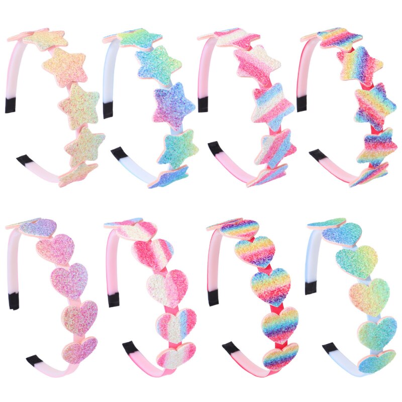 Fashion Girls Glitter Hair Bands Cute Colors Hair Hoop Hairbands Lovely Bow Stars Headbands for Kids Gifts Hair Accessories