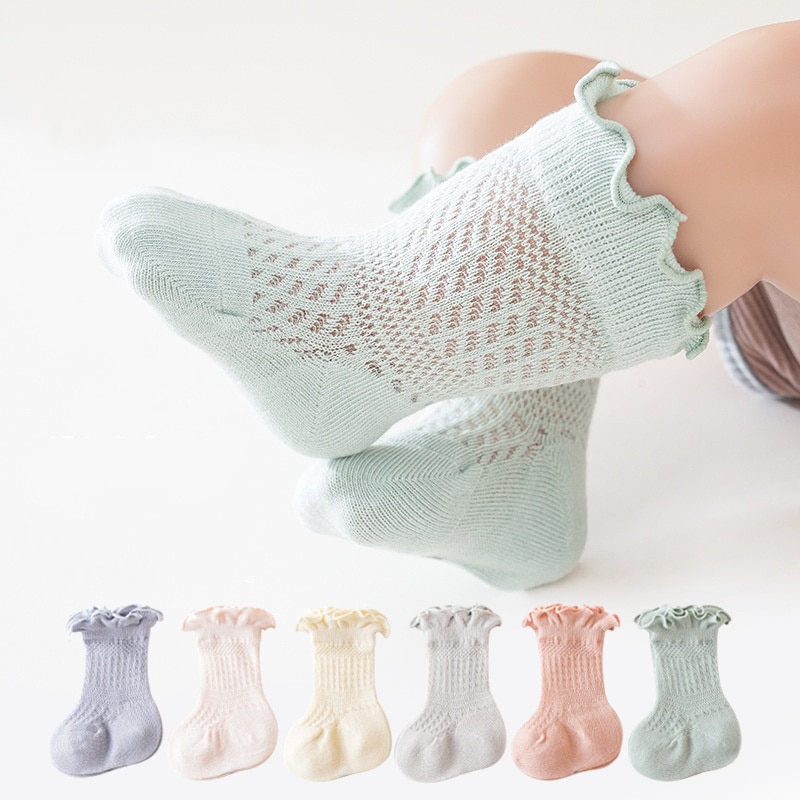 New Spring Summer Baby Socks Toddler Newborn Solid Color Sock Kids Children Boy Girls Cute Cartoon Mesh Breathable Floor Socken