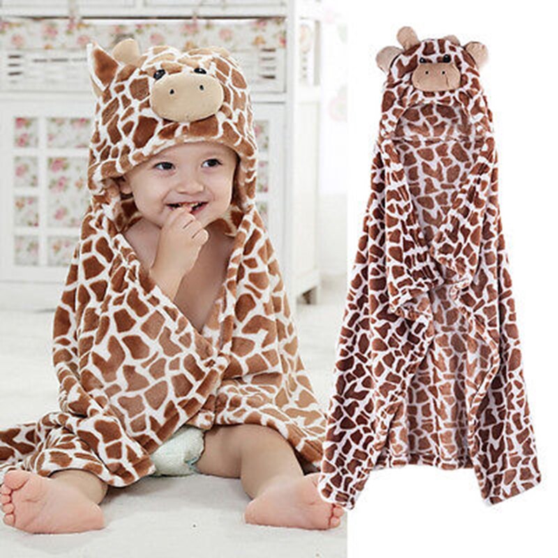 Cute Bear Shaped Baby Hooded Bathrobe 100cm Soft Infant Toddler Towel Giraffe Towel Blanket Baby Bath Towel Cartoon Patter Towel