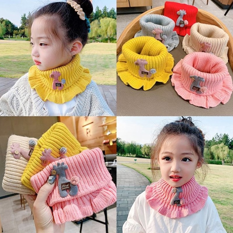 Warmer Baby Knitted Scarf Cartoon Giraffe Ruffle Neck Girls Kids Warm Scarves Collar Circle Outdoor Winter Scarfs