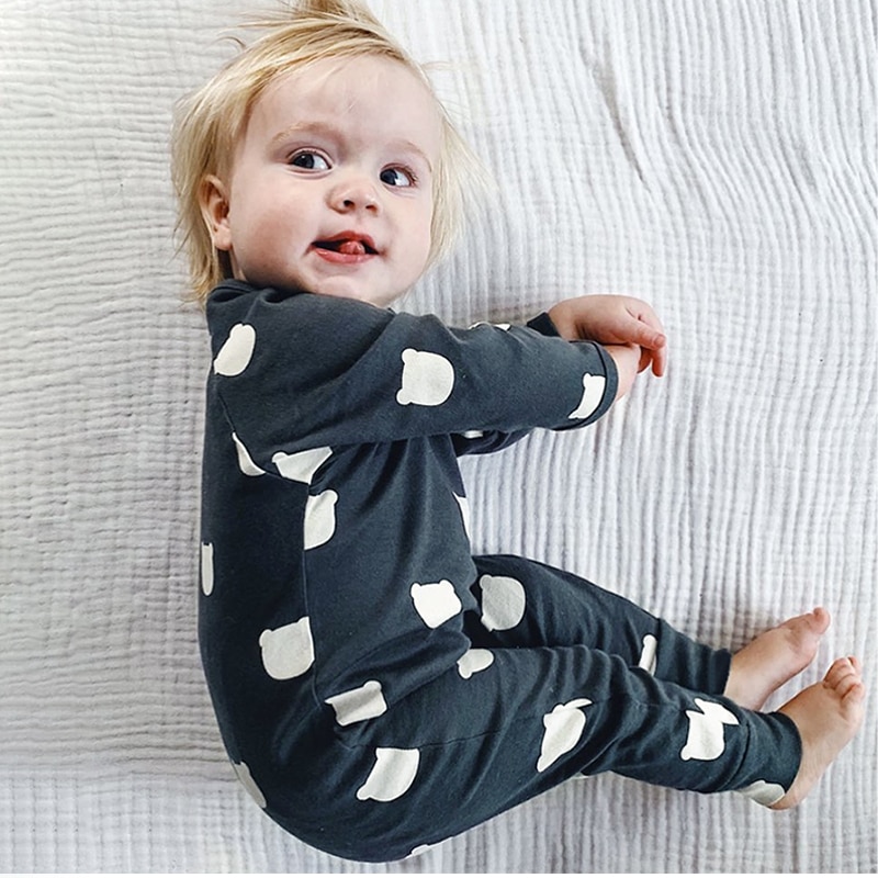 Jenny&Dave New Baby White Bear Spring and Autumn Cotton Bodysuit Nordic Fashionable Baby Harper Net Red Climbing Clothes for