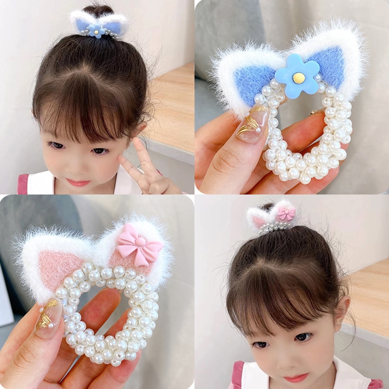 New Children's Crown Headdress Princess Head Rope Pearl Flower Little Girl Tie Hair Ball Head Rubber Band Accessories