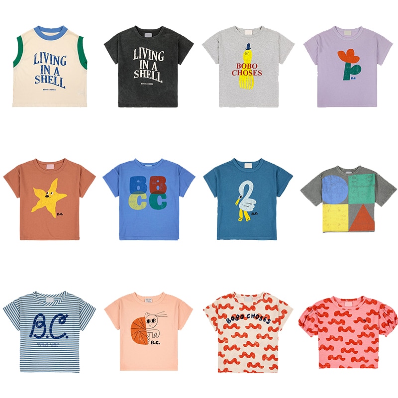 Bobo Childrens T-shirt 2023 Spring Summer New Ins-style Baby Boys and Girls Casual Cartoon Short Sleeve Top 1-11Y