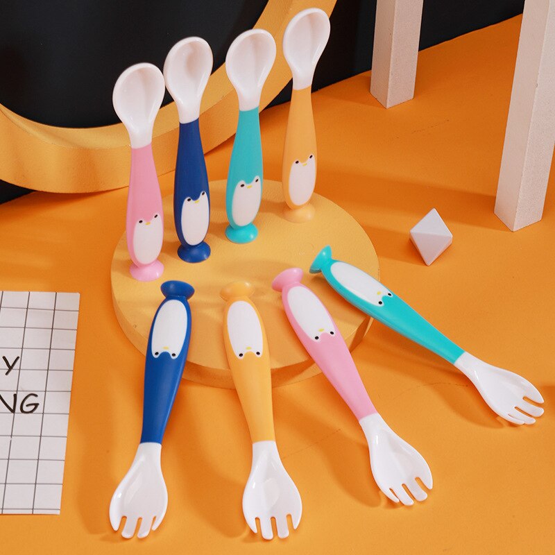 Child Toddler Meal Training Tableware Abendable Dinnerware Bendable Baby Spoon Fork Set Portable PP Infant Feeding Spoons