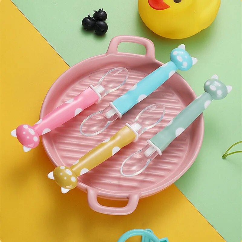 Soft Silicone Tip Spoon Baby Feeding Spoon Children Food Baby Spoons Feeder Flatware Cartoon Pig Baby Spoon with PP Handle