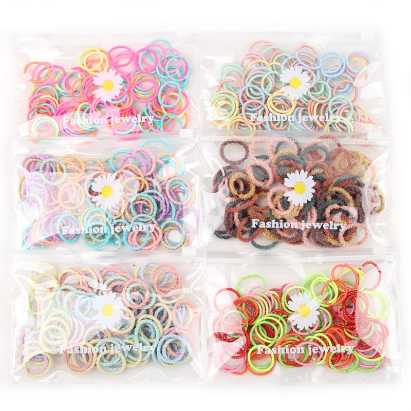 100PCS/Set Girls Colorful Nylon Basic Elastic Hair Bands Kids Pigtails Hair Tie Rubber Bands Headband Fashion Hair Accessories