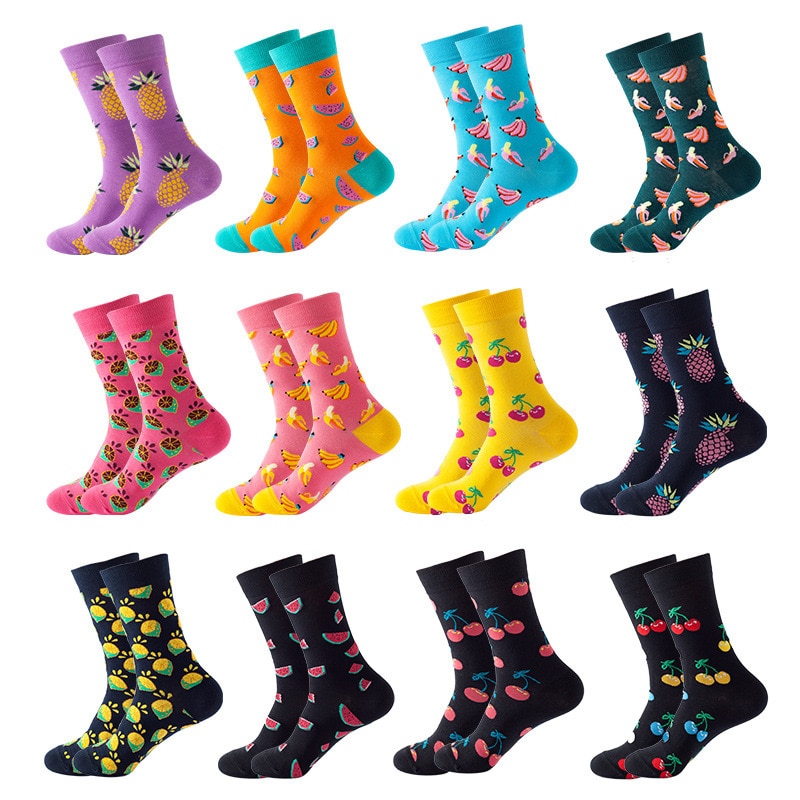 12 Styles Kawaii Women's Socks Harajuku Style Cute Cartoon Pineapple Banana Watermelon Cherry Fruit Creative Men's soc