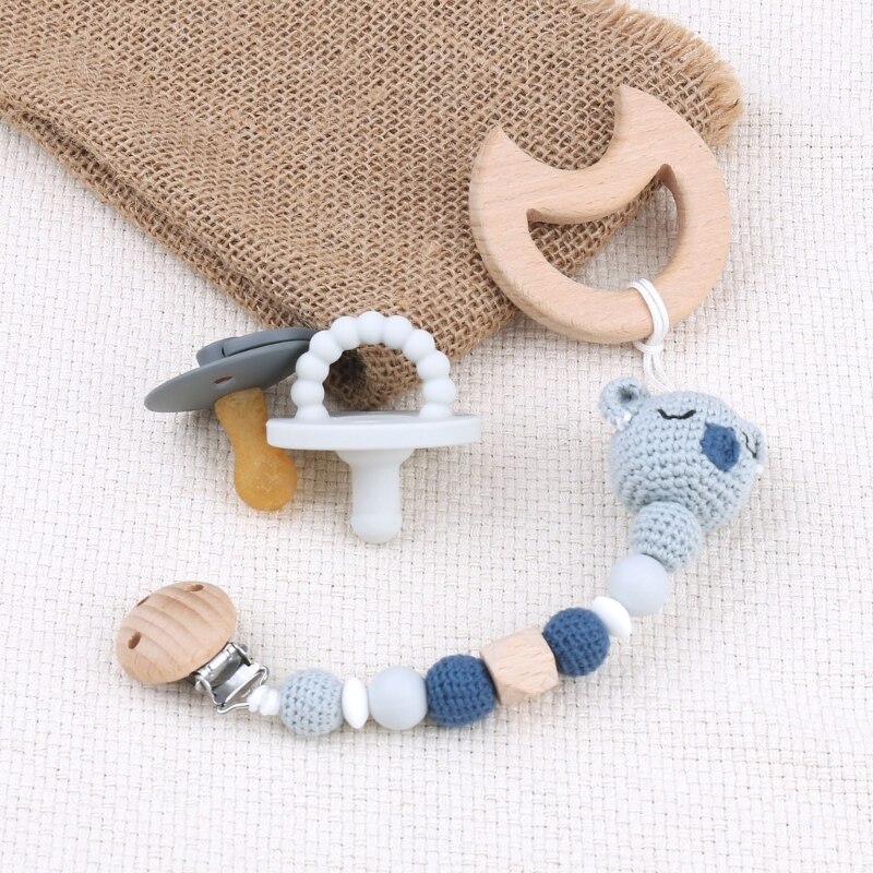 Crochet Pacifier Chain Animal Bead Clip Nursing Pacifier Holder Baby Chewing Toy Toddler Dummy Clip Newborn Shower Dropshipping