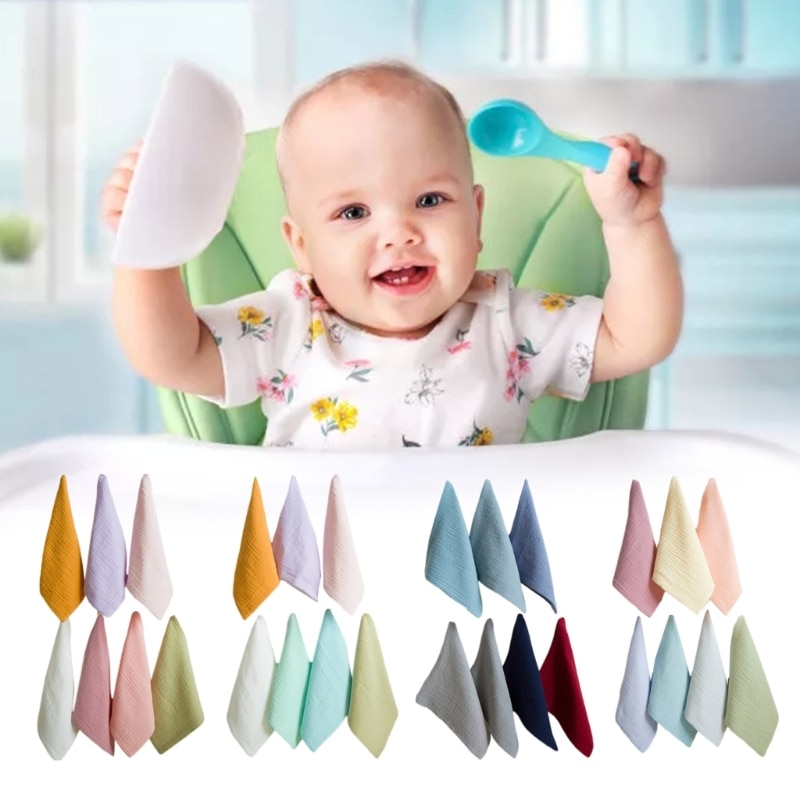 HUYU Baby Towel Feeding Bibs Crepe-Cotton Burp Cloth for Child Thick Layer Handkerchief Sweat Towel Newborn Face Towel 7pcs