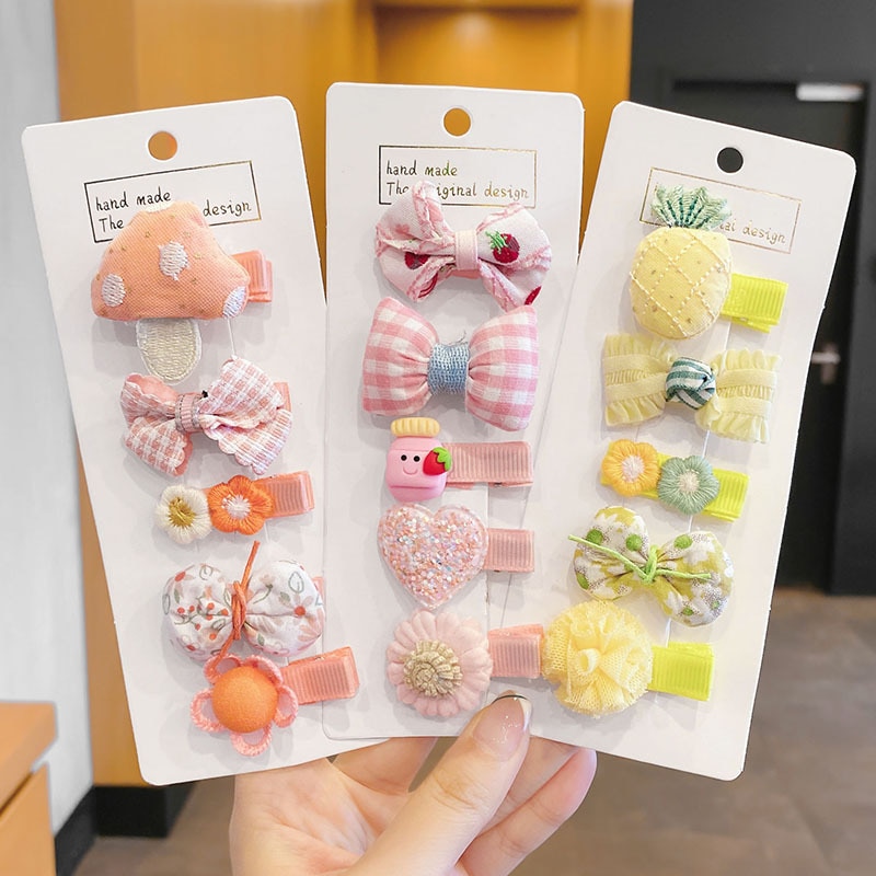 5 Pcs/Set Cute Bowknot Baby Girl Hair Clips Korean Flower Children Sides Barrettes Baby Hair Accessories Hairbows for Girls