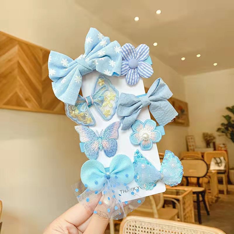8Pcs/Set Baby Girls Sweet Flower Print Bowknot Hair Clips Cotton Bows Hairpins Barrettes Headwear Kids Hair Accessories Gifts