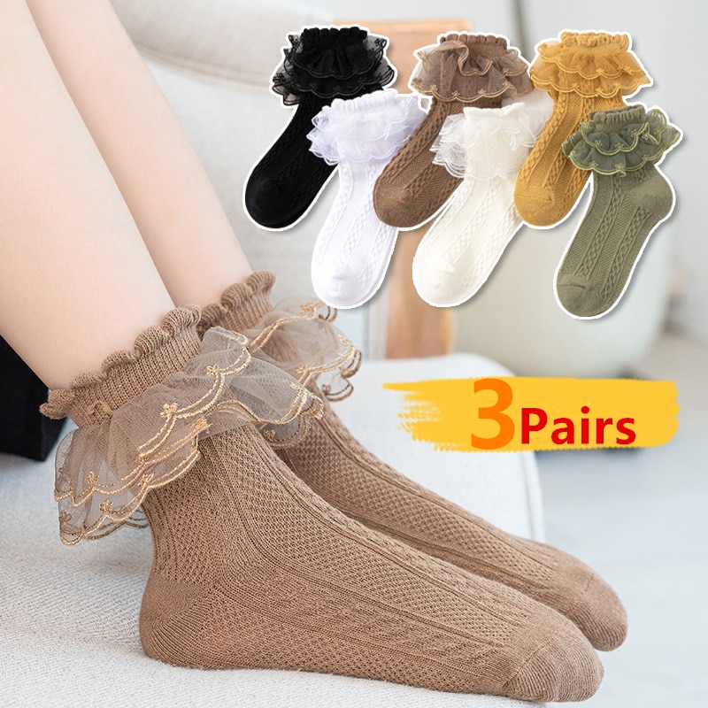 3 Pair Summer Girls Socks Baby Kids Ruffle Sock Cute Baby Frilly Toddle Designer White Black Lace Kid Cotton Socks For 1-12Years