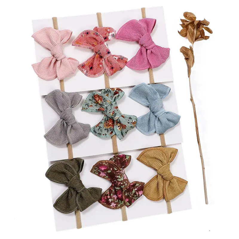 3Pcs/Set Corduroy Hair Bows Girl Headband Baby Headbands Print Kids Elastics Band Newborn Kinder Accessories Infant Photo Props