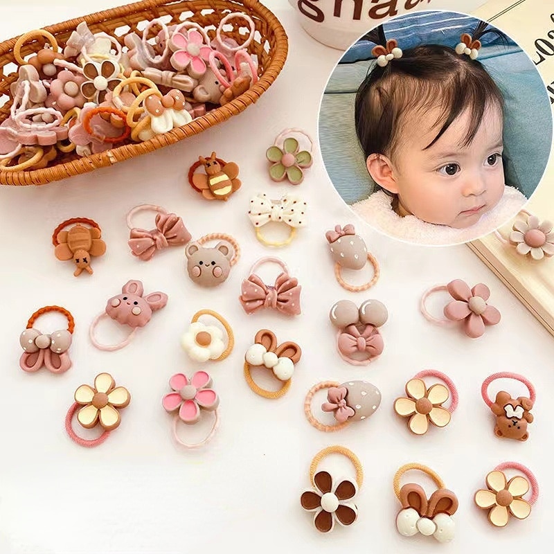 Cute Cartoon Bear Rabbit Hair Band Baby Bear Leather Band Hair Rope Girls Headwear Flower Bow Baby Kids Hair Accessories