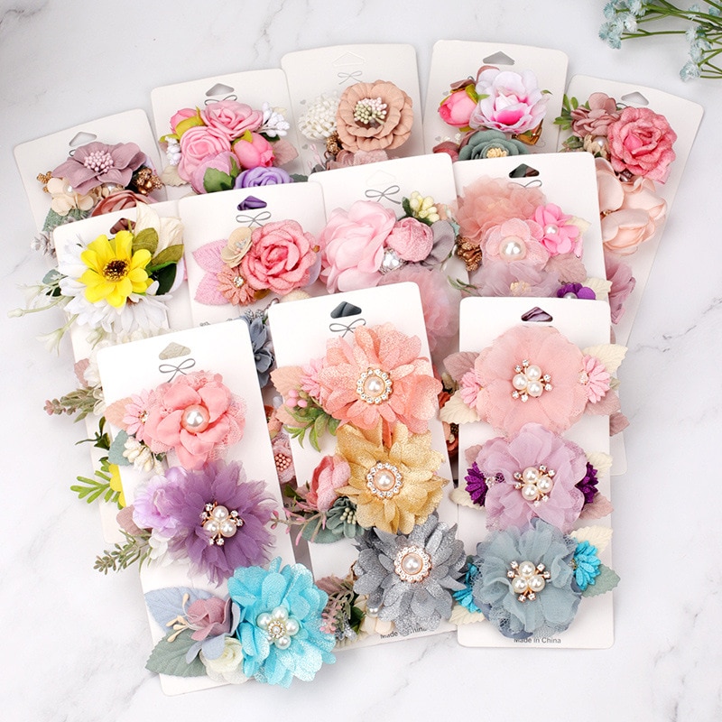 3Pcs Fashion Baby Girls Flower Hairpin Cute Kids Simulation Head Flower Girl Flower Side Clip Kids Headwear Accessories