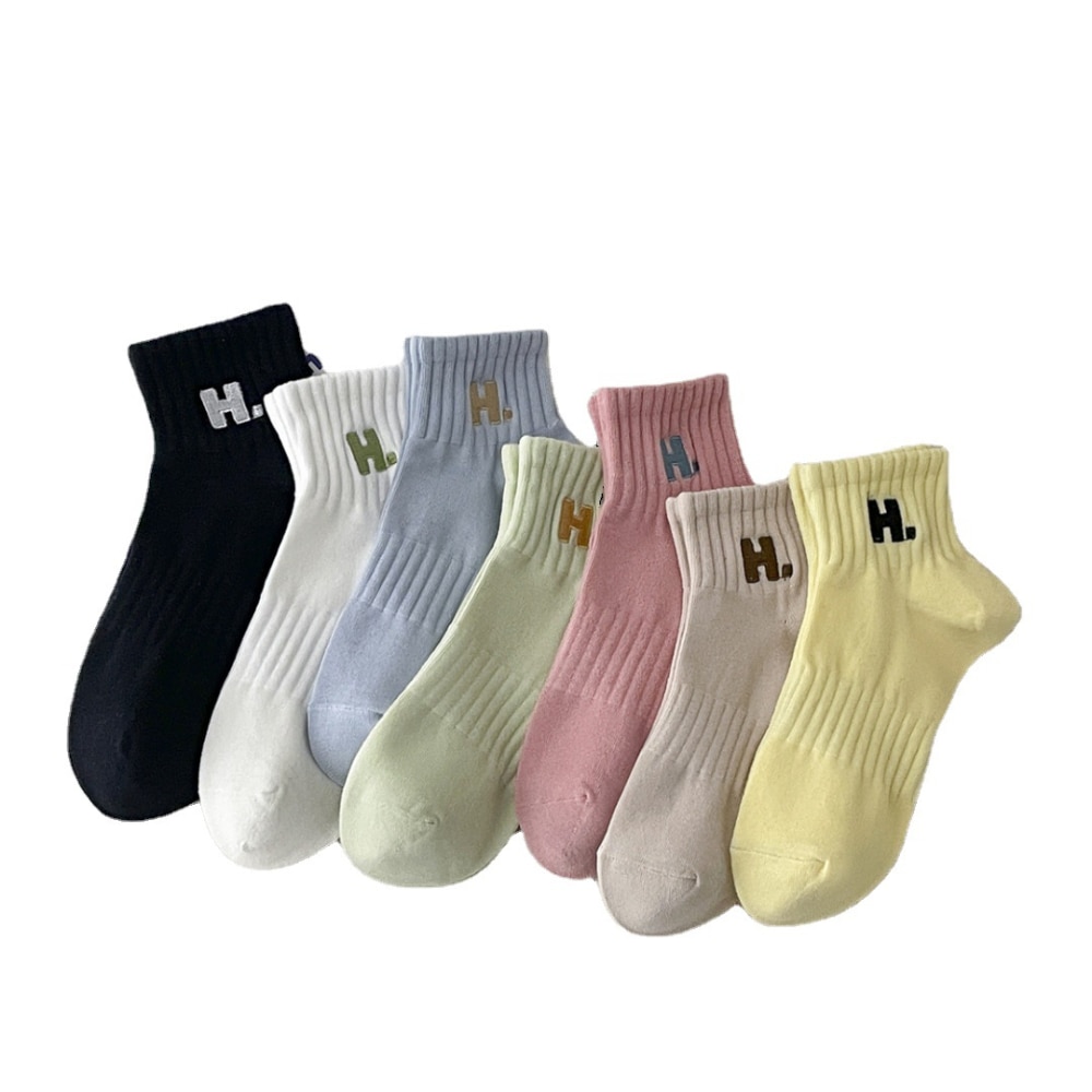 Harajuku Letter H Ankle Socks Hipster Fashion Summer Literary Letter H Short Sokken Simple Campus Dropship