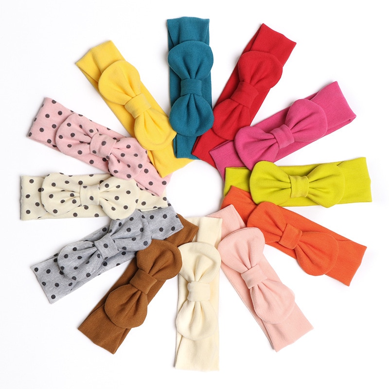 Spring Summer Cotton Elastic Hair Bands Tie Baby Polka Dots Bow Headbands Newborn Photography Props for Kids Girls Accessories