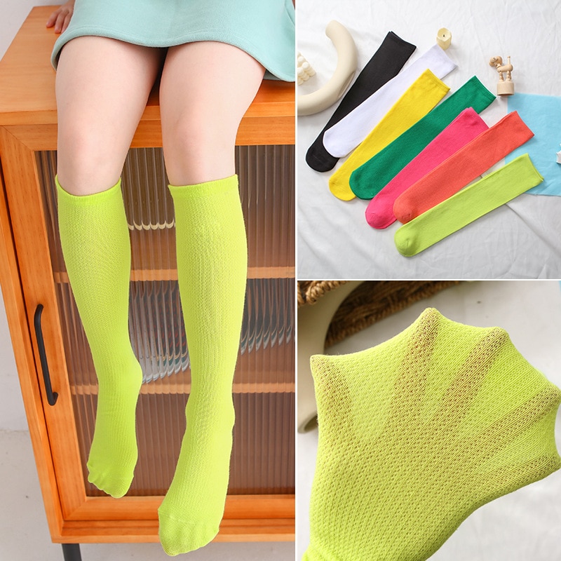 2023 NEW 3-12Y Summner Mesh Thin Socks Spring Baby Girls Candy Color Stockings Children's Calf Knee High Breathable Stockin