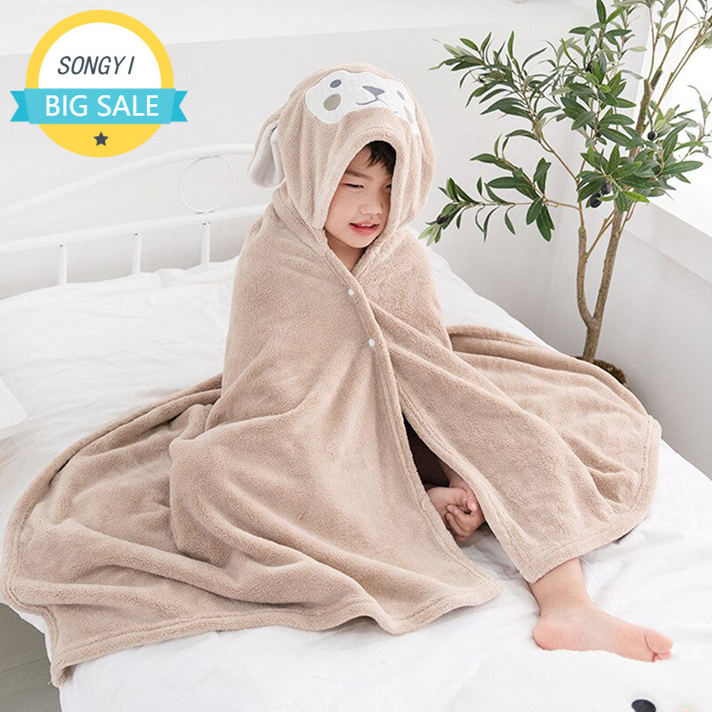Children's Coral Velvet Cloak Bath Towel With Hood High Quality Soft Kids Bath Towel Thickened Baby Cartoon Bathrobe