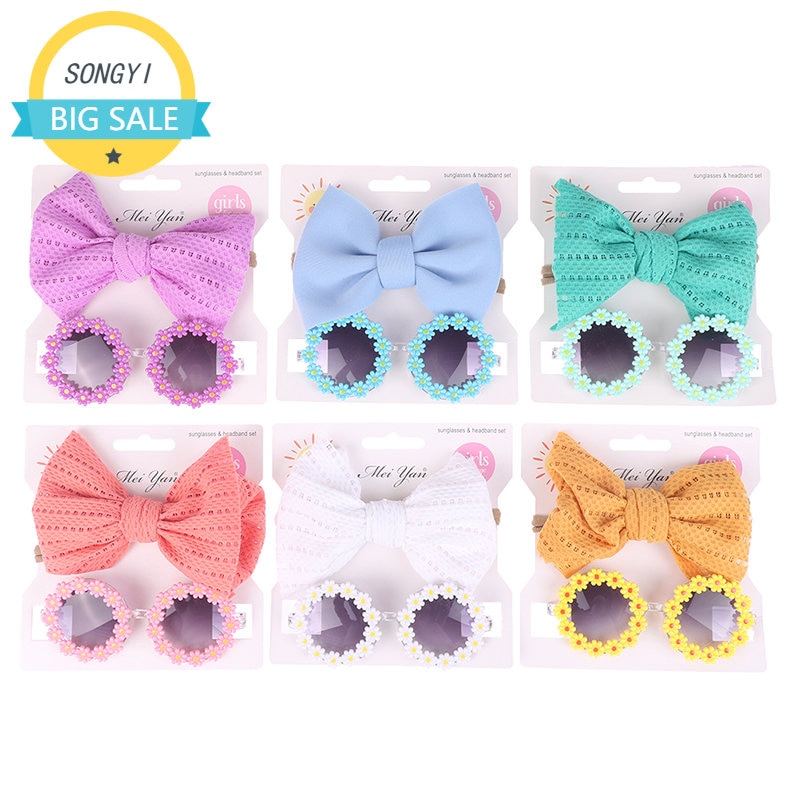 Kids Round Flower Sunglasses Headband Baby Unglasses Seaside Sun Glasses Kids Bow Headwear Beach Eyewear