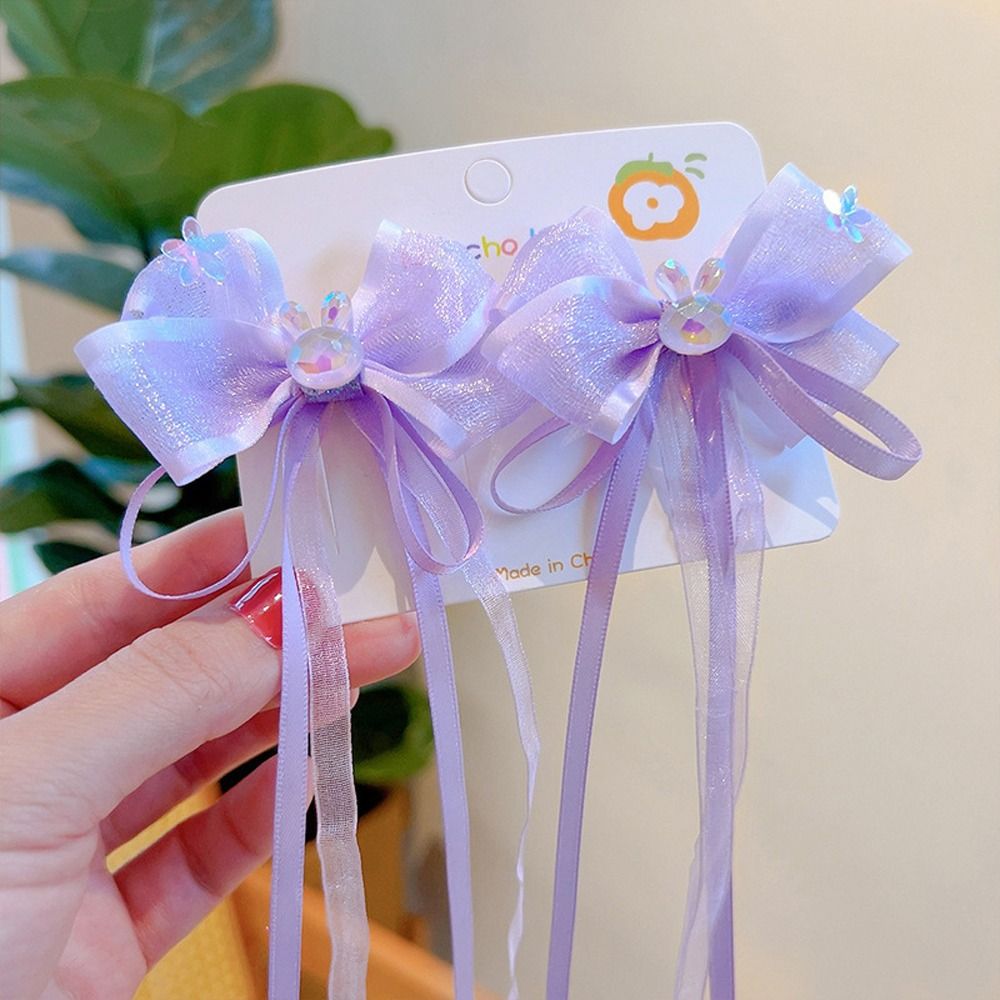 2pcs/set Chinese Style Children Girl Tassel Ribbon Bow Hairpin Cute Rabbit Sweet Girls Hair Clip Barrettes Hair Accessories